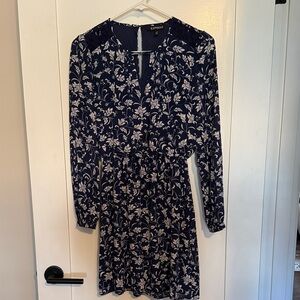 Express Navy and White Floral Long-Sleeve Dress